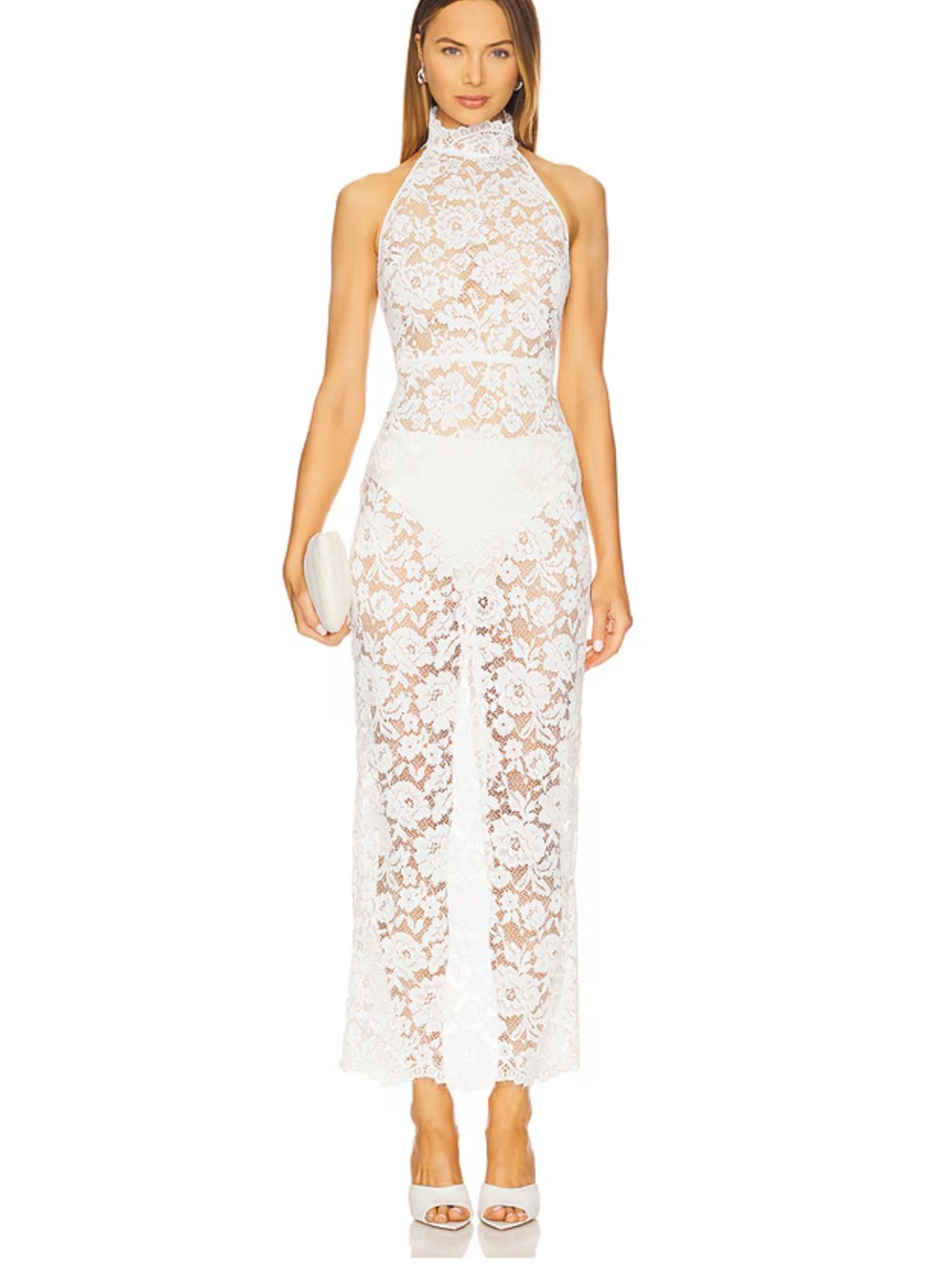 Amanda Uprichard White Lace Halter Maxi Dress - worn once!